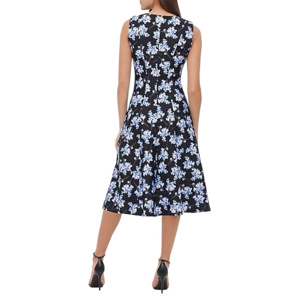 TOMMY‎ HILFIGER Floral Sleeveless Dress - Black and Blue Zip Back Fit & Flaire - Picture 2 of 6